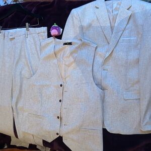 Amazon retro linen suit slim fit light beige
